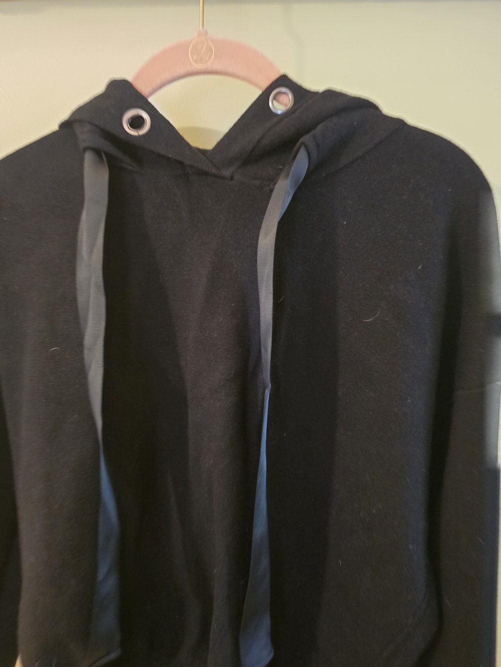 One Grey Day Black Hoodie With Ribbon Detail